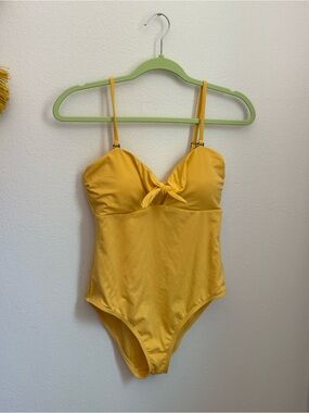 Andie yellow one piece swimsuit with front tie detail, size S